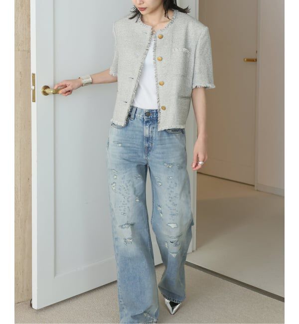 journal standard L'essage「GIOLICA ツイードメッシュショートスリーブ ジャケット」|ノーカラージャケット|