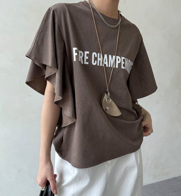  「【WEB限定】ラッフルスリーブロゴTEE」|Tシャツ・カットソー|ブラウン
