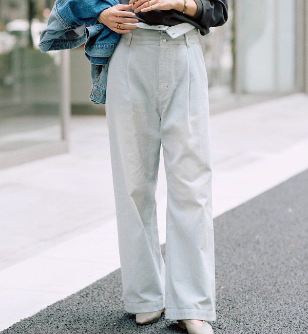  「コーデュロイハイウエストパンツ」|チノ|サックスブルー