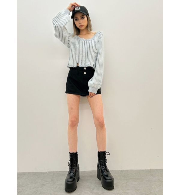 GYDA「Wウエストデザインスカートライクショートパンツ」|スカート|