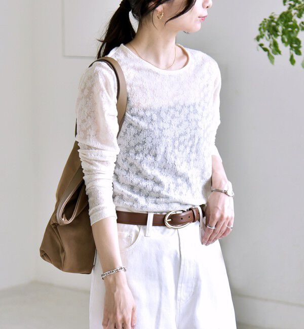 quaranciel「《予約》quaranciel:〈洗濯機可能〉フラワー ジャカード クルーネック プルオーバー」|Tシャツ・カットソー|