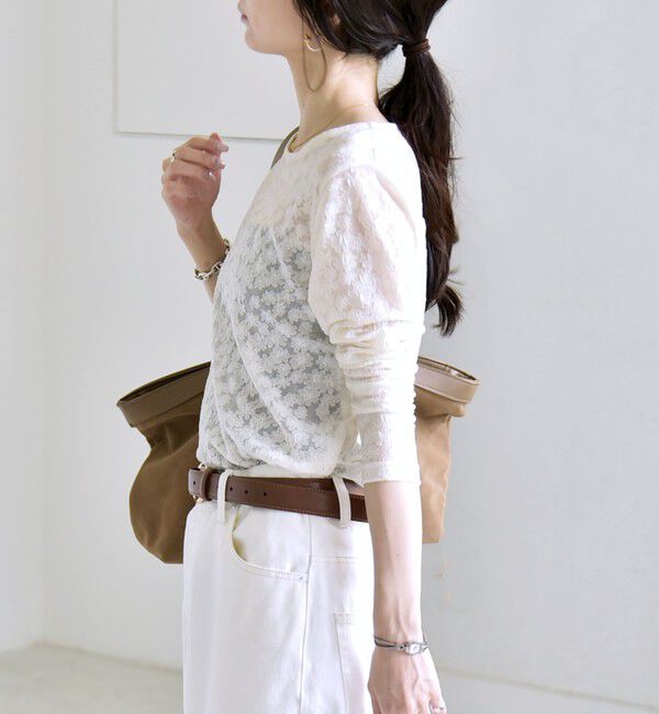 quaranciel「《予約》quaranciel:〈洗濯機可能〉フラワー ジャカード クルーネック プルオーバー」|Tシャツ・カットソー|