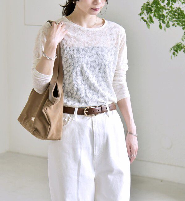 quaranciel「《予約》quaranciel:〈洗濯機可能〉フラワー ジャカード クルーネック プルオーバー」|Tシャツ・カットソー|