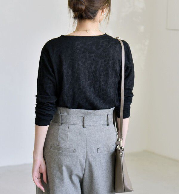 quaranciel「《予約》quaranciel:〈洗濯機可能〉フラワー ジャカード クルーネック プルオーバー」|Tシャツ・カットソー|