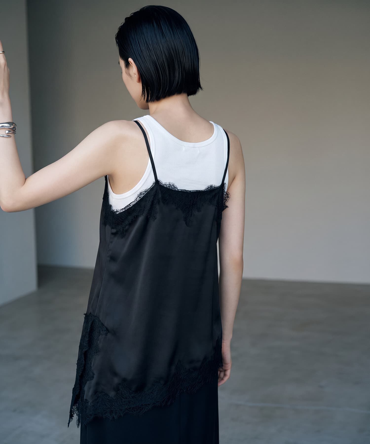 STYLE DELI「【BLK001】サテンレースアシメキャミソール」|キャミソール|