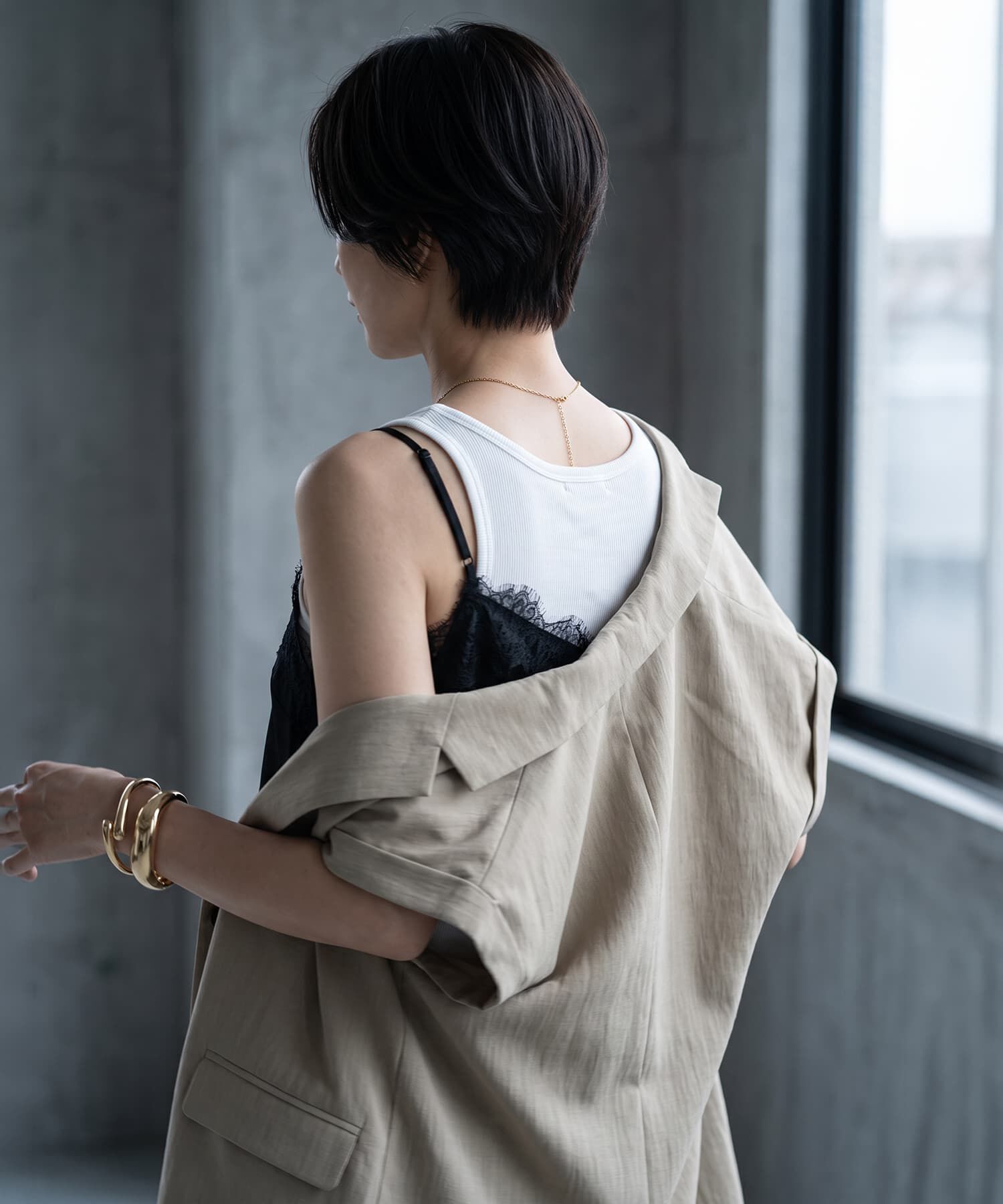 STYLE DELI「【BLK001】サテンレースアシメキャミソール」|キャミソール|