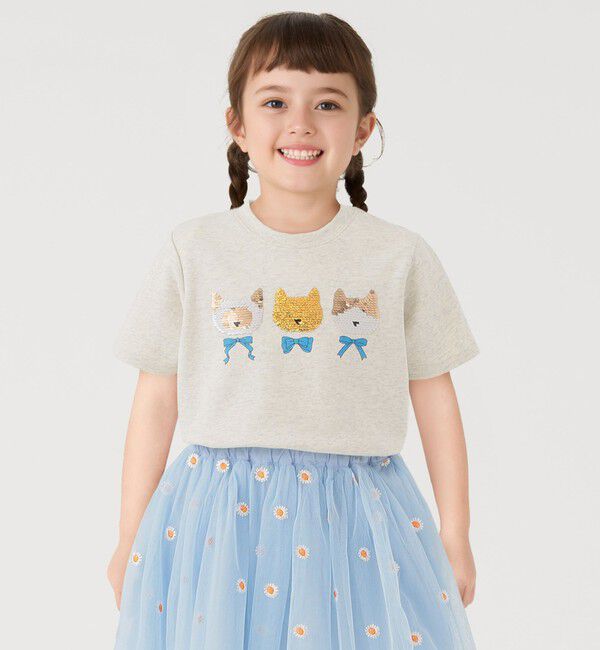 SHIPS Colors 「SHIPS Colors:100～130cm /〈手洗い可能〉スパンコール 刺繍 Tシャツ◇」|Tシャツ・カットソー|ナチュラル