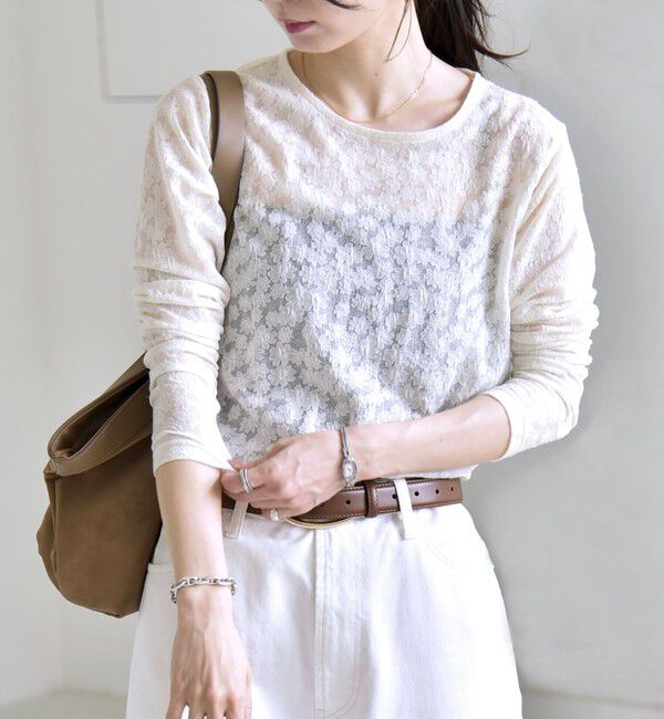 quaranciel「《予約》quaranciel:〈洗濯機可能〉フラワー ジャカード クルーネック プルオーバー」|Tシャツ・カットソー|