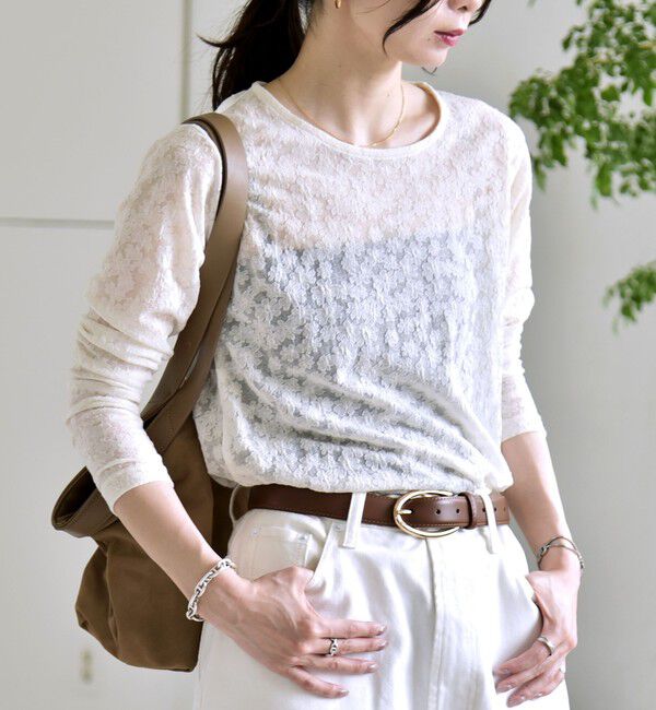 quaranciel「《予約》quaranciel:〈洗濯機可能〉フラワー ジャカード クルーネック プルオーバー」|Tシャツ・カットソー|