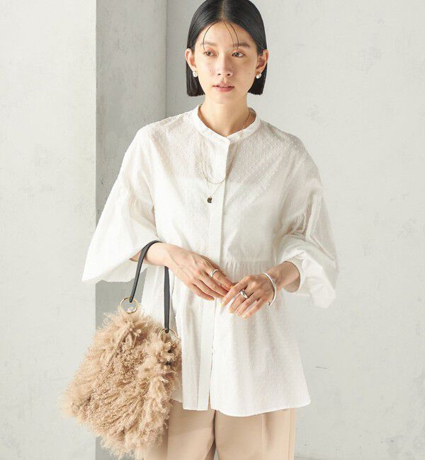 SHIPS for women「《予約》〈手洗い可能〉カット ジャカード ウエスト 切替 オープン ブラウス」|シャツ・ブラウス|