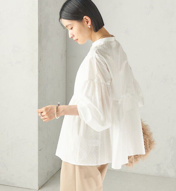 SHIPS for women「《予約》〈手洗い可能〉カット ジャカード ウエスト 切替 オープン ブラウス」|シャツ・ブラウス|