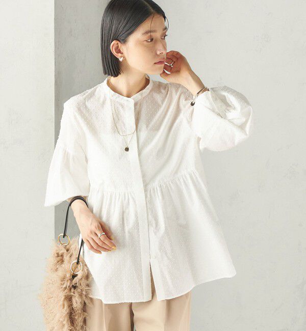 SHIPS for women「《予約》〈手洗い可能〉カット ジャカード ウエスト 切替 オープン ブラウス」|シャツ・ブラウス|