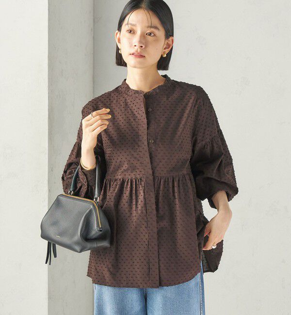 SHIPS for women「《予約》〈手洗い可能〉カット ジャカード ウエスト 切替 オープン ブラウス」|シャツ・ブラウス|