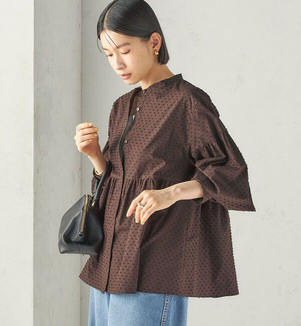 SHIPS for women「《予約》〈手洗い可能〉カット ジャカード ウエスト 切替 オープン ブラウス」|シャツ・ブラウス|