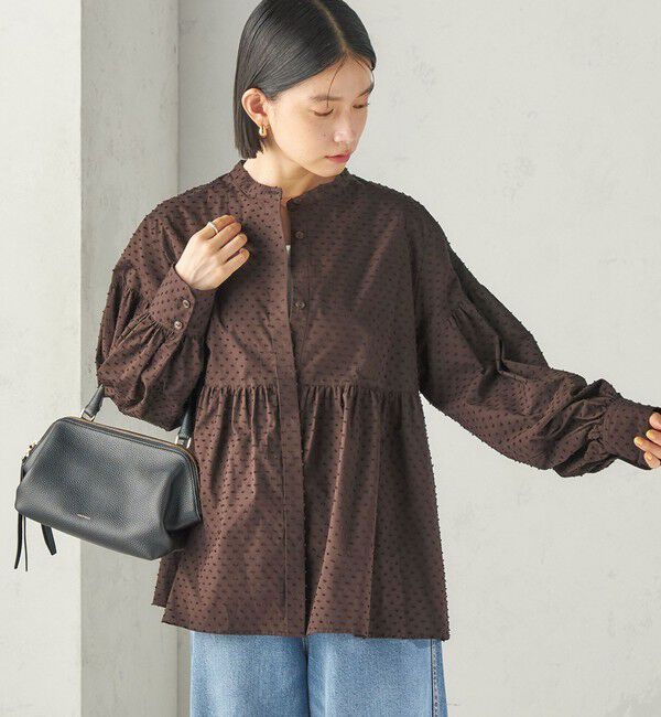 SHIPS for women「《予約》〈手洗い可能〉カット ジャカード ウエスト 切替 オープン ブラウス」|シャツ・ブラウス|