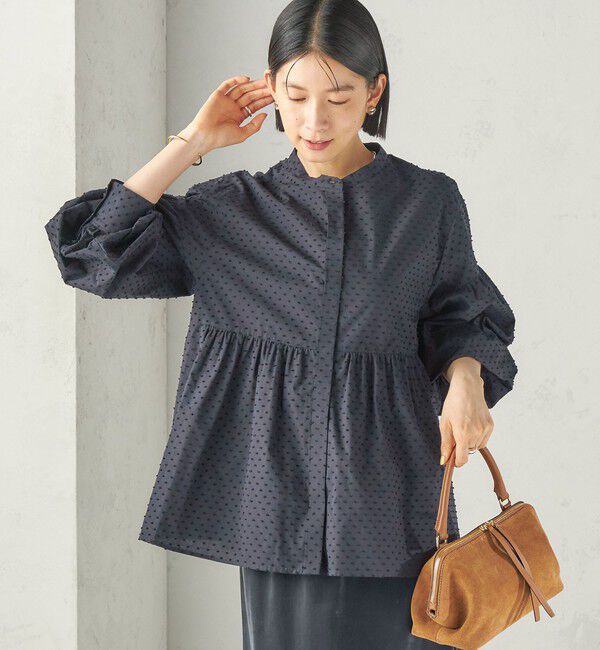 SHIPS for women「《予約》〈手洗い可能〉カット ジャカード ウエスト 切替 オープン ブラウス」|シャツ・ブラウス|