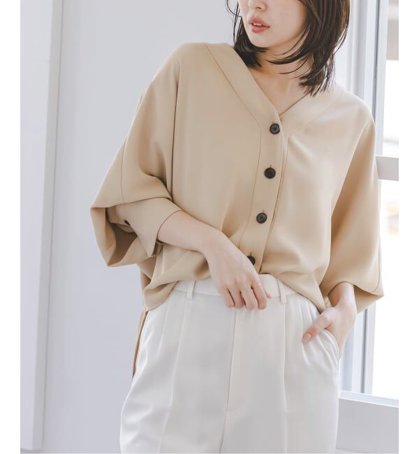 NOBLE「《WEB限定追加予約》エステルダブルクロスカーデブラウス」|シャツ・ブラウス|