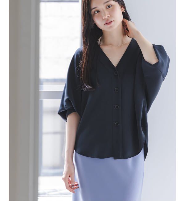 NOBLE「《WEB限定追加予約》エステルダブルクロスカーデブラウス」|シャツ・ブラウス|