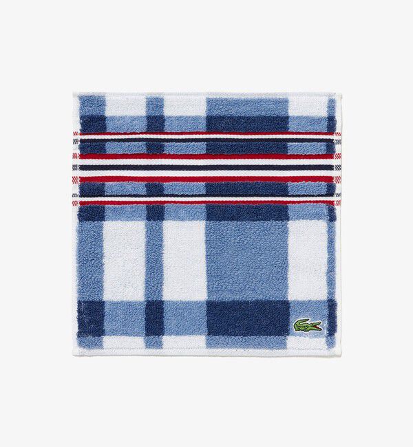 LACOSTE「チェック&ボーダータオルハンカチ」|タオル|ブルー