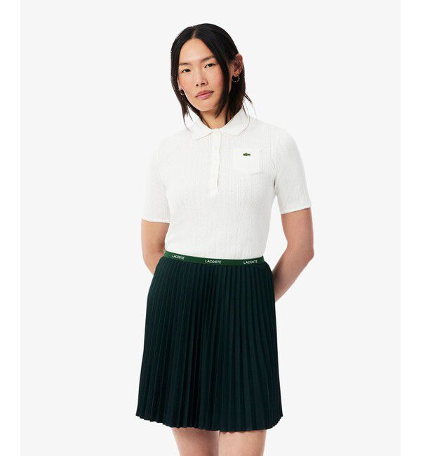 LACOSTE「透かし編みブランドネームロゴニットポロシャツ」|ポロシャツ|