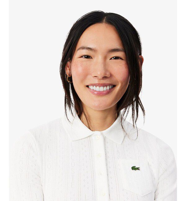 LACOSTE「透かし編みブランドネームロゴニットポロシャツ」|ポロシャツ|