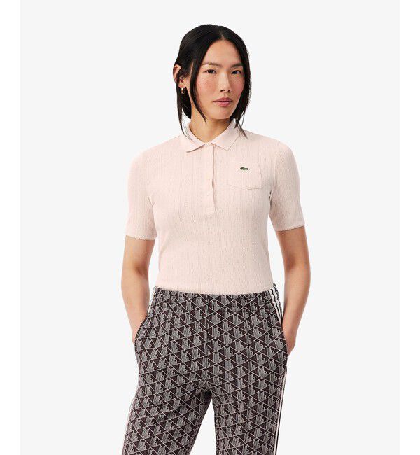 LACOSTE「透かし編みブランドネームロゴニットポロシャツ」|ポロシャツ|