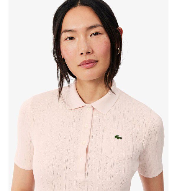 LACOSTE「透かし編みブランドネームロゴニットポロシャツ」|ポロシャツ|