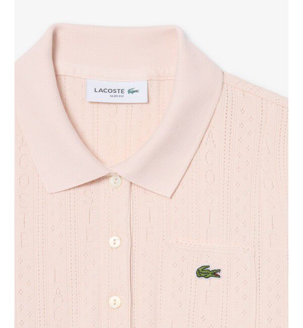 LACOSTE「透かし編みブランドネームロゴニットポロシャツ」|ポロシャツ|
