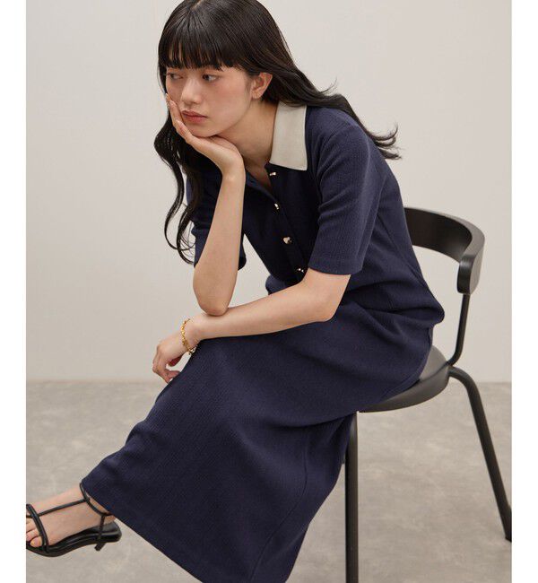 ADAM ET ROPE'「【WEB限定】ハーフスリーブポロシャツワンピース」|ワンピース|