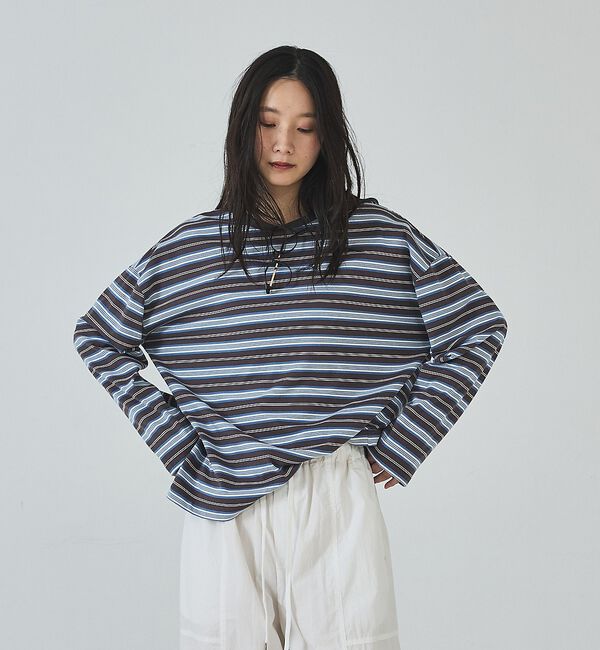 abahouse mavie「マルチボーダーロングTシャツ【予約】」|Tシャツ・カットソー|