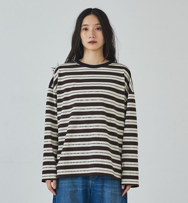 abahouse mavie「マルチボーダーロングTシャツ【予約】」|Tシャツ・カットソー|