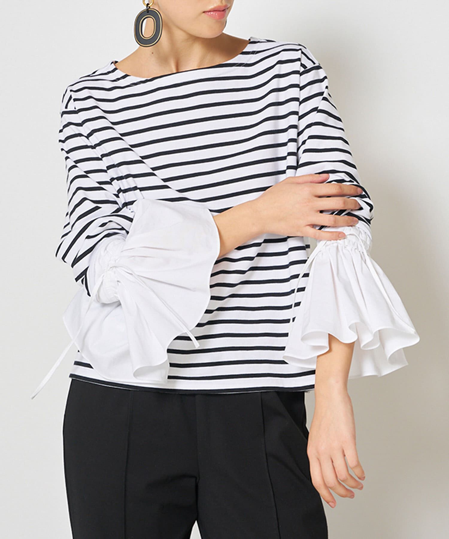 URBAN RESEARCH ROSSO「Mewl　シャツスリーブボーダーTOPS」|Tシャツ・カットソー|オフホワイト