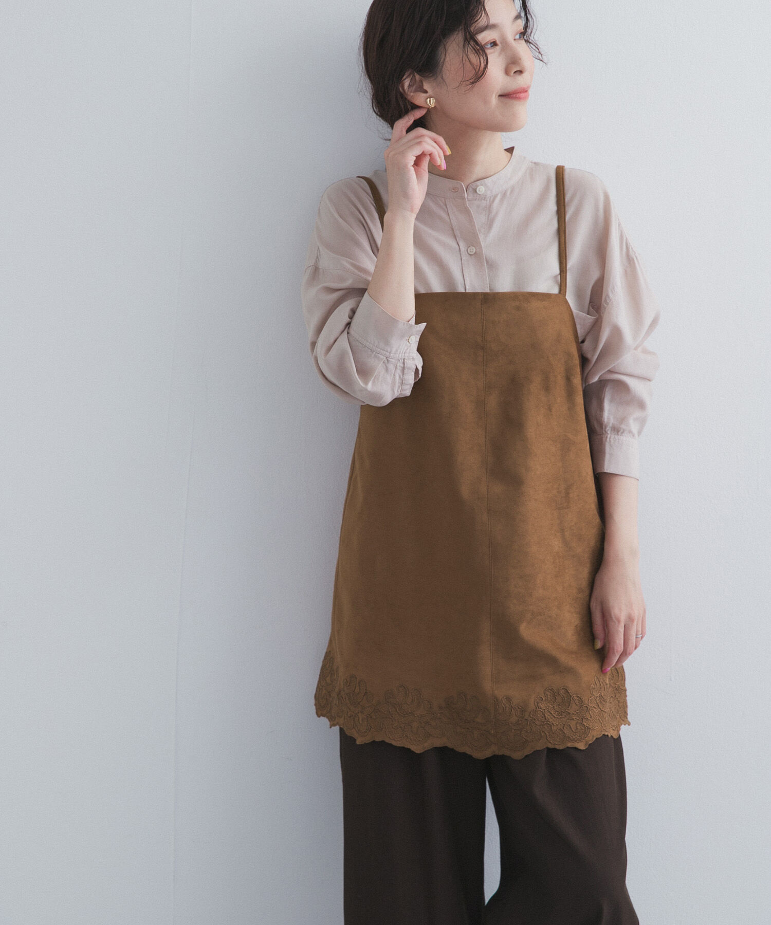 URBAN RESEARCH DOORS「ヘム刺繍スエードライクキャミソール」|その他|キャメル