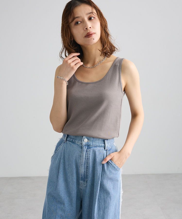 Green Parks「機能付テレコリブタンクトップⅢ」|キャミソール|Charcoal Gray
