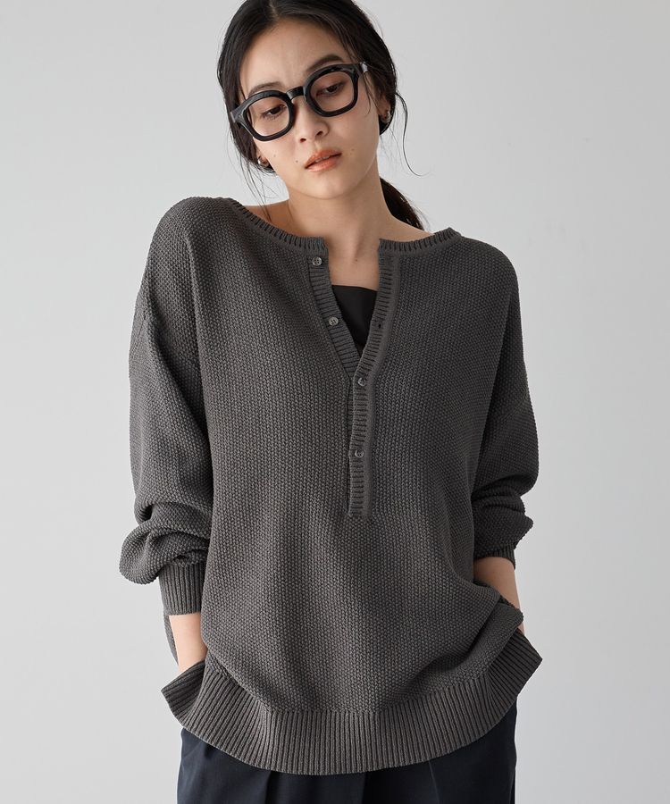 YECCA VECCA「2wayヘンリーネックルーズニット」|ニット・セーター|Charcoal Gray