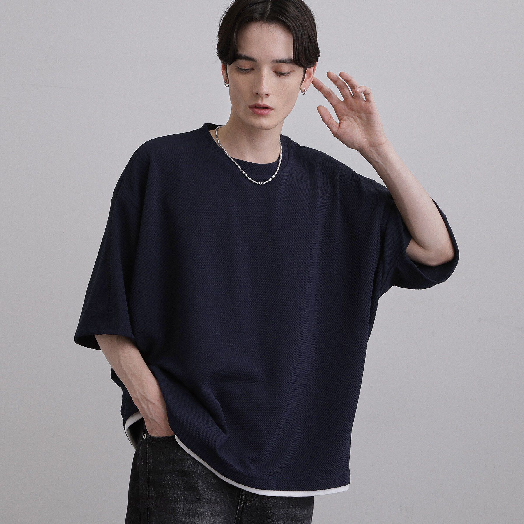 tk.TAKEO KIKUCHI「【ネックレス付】ドルマンカットソー」|Tシャツ・カットソー|ネイビー(094)
