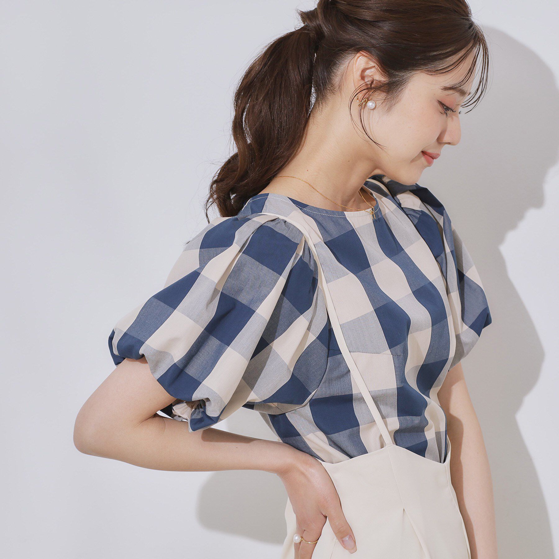 Couture broach「【マシンウォッシャブル・二の腕カバー】ブロックチェックブラウス」|シャツ・ブラウス|