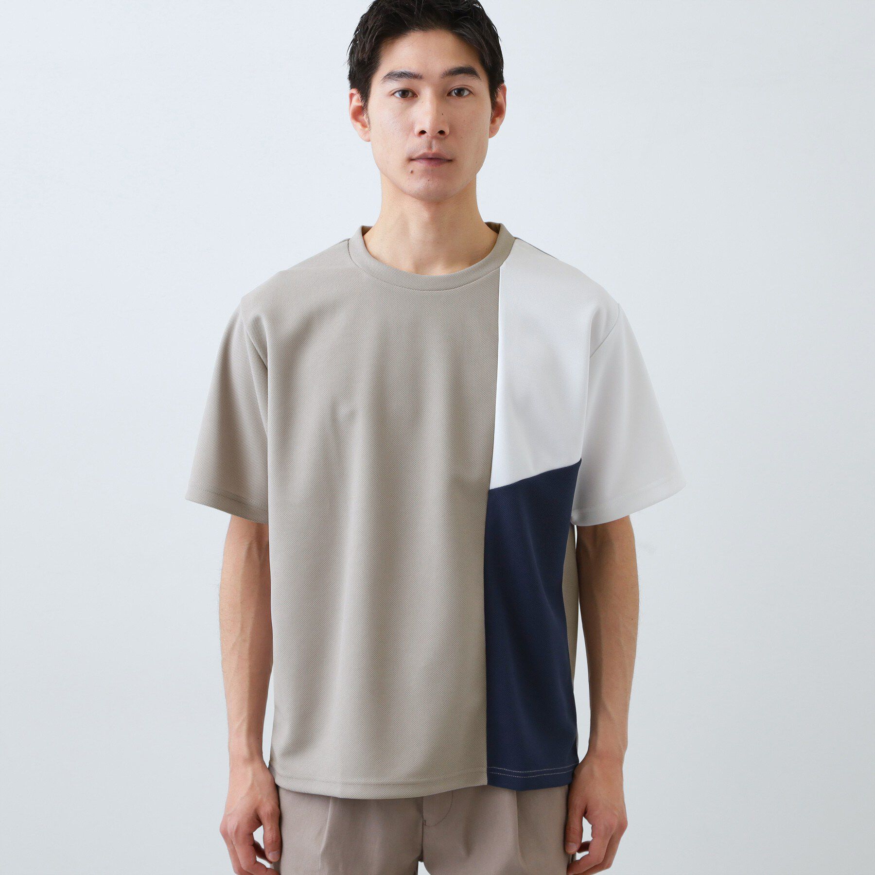 THE SHOP TK「【一枚で着映える】パターンブロッキング 半袖Tシャツ 洗濯機OK」|Tシャツ・カットソー|