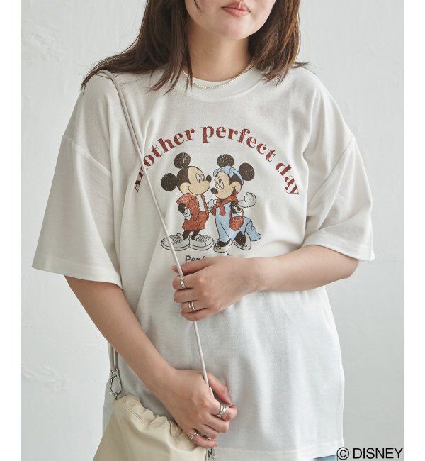 VENCE share style「梨地 ミッキーマウス＆ミニーマウス プリントTシャツ」|Tシャツ・カットソー|