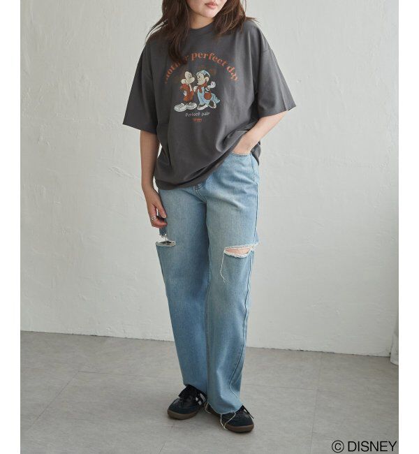 VENCE share style「梨地 ミッキーマウス＆ミニーマウス プリントTシャツ」|Tシャツ・カットソー|