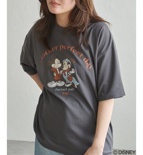 VENCE share style「梨地 ミッキーマウス＆ミニーマウス プリントTシャツ」|Tシャツ・カットソー|