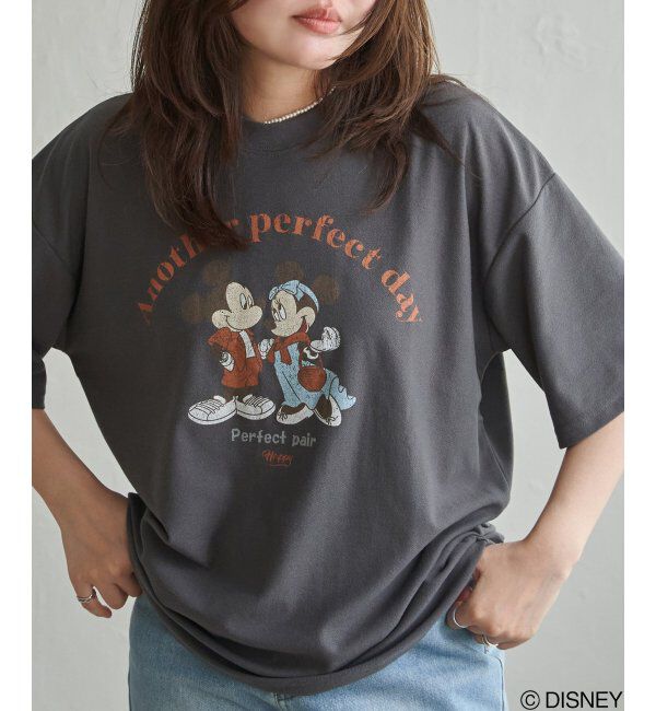 VENCE share style「梨地 ミッキーマウス＆ミニーマウス プリントTシャツ」|Tシャツ・カットソー|