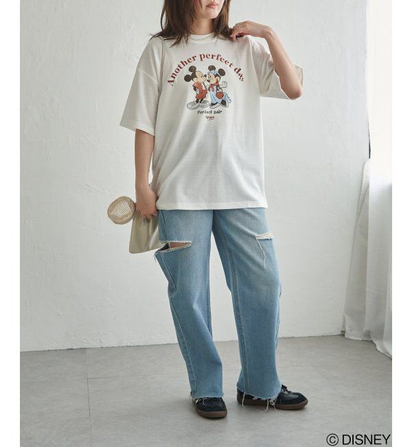 VENCE share style「梨地 ミッキーマウス＆ミニーマウス プリントTシャツ」|Tシャツ・カットソー|
