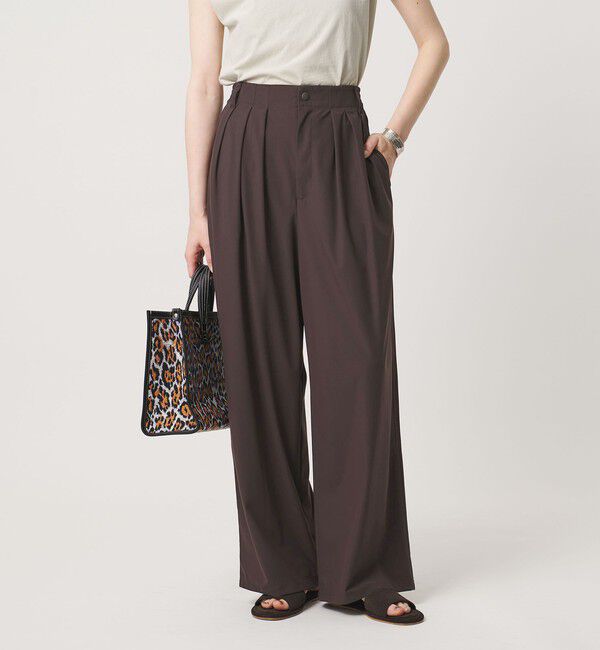 UNITED ARROWS「ジャージー タック ワイドパンツ ‐ウォッシャブル‐」|スラックス|DK.BROWN
