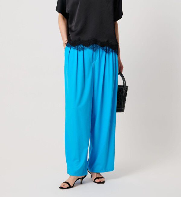 UNITED ARROWS「ジャージー タック ワイドパンツ ‐ウォッシャブル‐」|スラックス|TURQUOISE