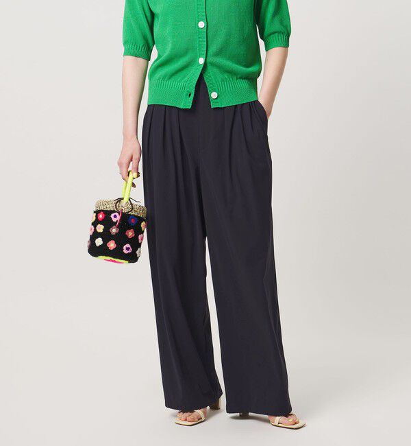 UNITED ARROWS「ジャージー タック ワイドパンツ ‐ウォッシャブル‐」|スラックス|NAVY