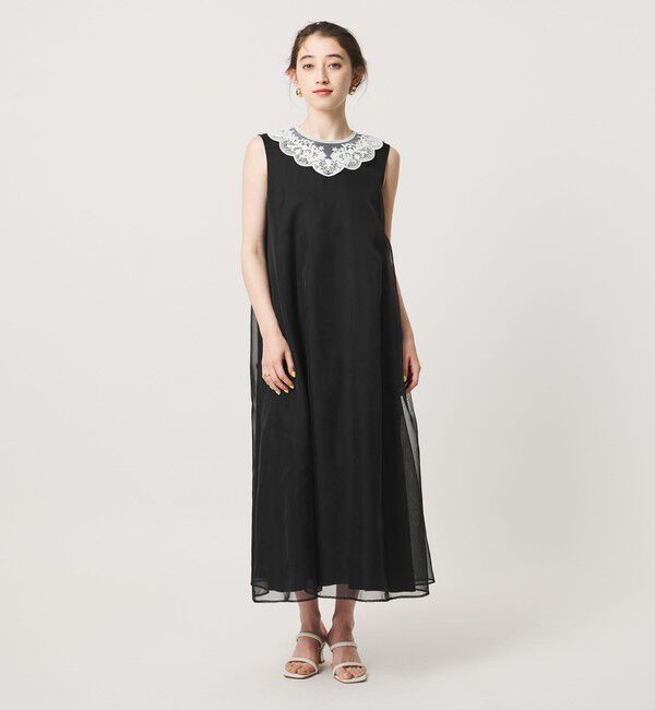 UNITED ARROWS「オーガンジー レース ワンピース」|ワンピース|BLACK