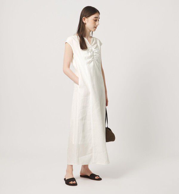 UNITED ARROWS「リネン シャーリング スキッパー ワンピース ‐ウォッシャブル‐」|ワンピース|WHITE