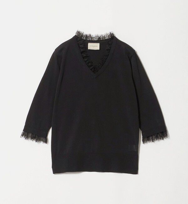 UNITED ARROWS「レースコンビ Vネックニット ‐ウォッシャブル‐」|ニット・セーター|BLACK