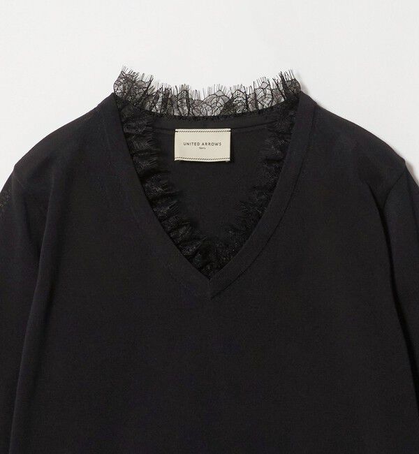 UNITED ARROWS「レースコンビ Vネックニット ‐ウォッシャブル‐」|ニット・セーター|